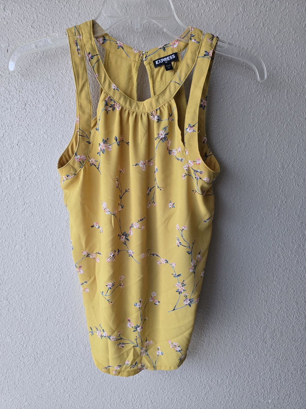 EXPRESS Yellow Floral Halter Neck Tank Top Keyhole Back Sz XS